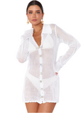 Button Up Coverup - White Crochet
