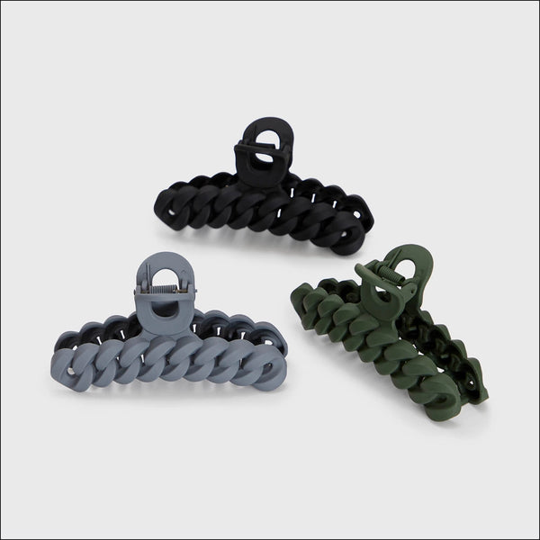 Eco-Friendly Chain Claw Clip 3pc - Black/Moss