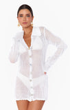 Button Up Coverup - White Crochet