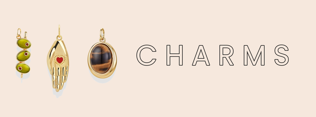 Gold olive, heart-in-hand and tiger's eye charms — Vida Moulin charms