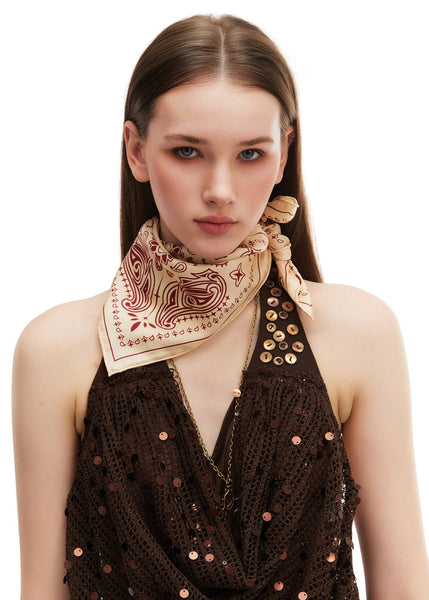 Paisley Silk Bandana - Vanilla Cream