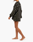 Billow Sleeve Oversized Polka Dot Button Up