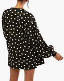 Billow Sleeve Oversized Polka Dot Button Up