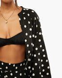 Billow Sleeve Oversized Polka Dot Button Up