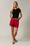 Satin Lace Stretch Shorts - Red