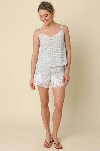 Lisa Gingham Lace-Hem Shorts