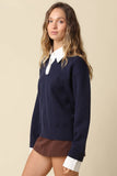 Alina Rugby Collar Knit Sweater in navy, side