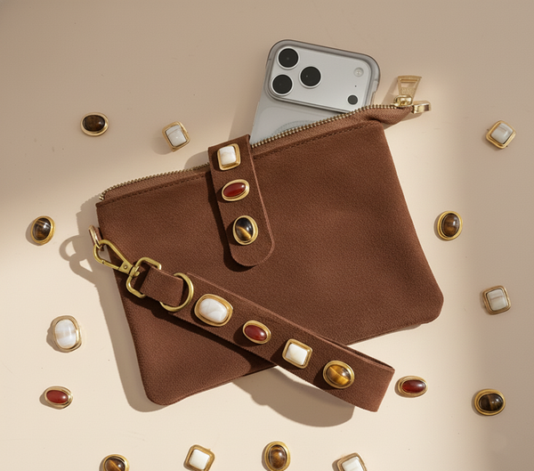 Gemstone Suede Wristlet & Keychain Set