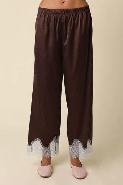 Quinn Lace Trim Satin Pants - Black Taupe
