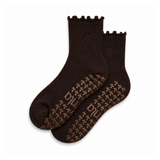 Espresso Brown Ruffle Pilates Grip Socks