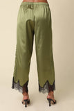 Quinn Satin Pants in Olive Black, hem detail