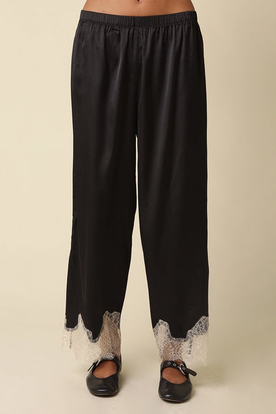 Quinn Lace Trim Satin Pants - Black Taupe