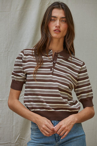 Varsity Sweater Top - Brown