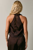 Satin Lace High Neck Top