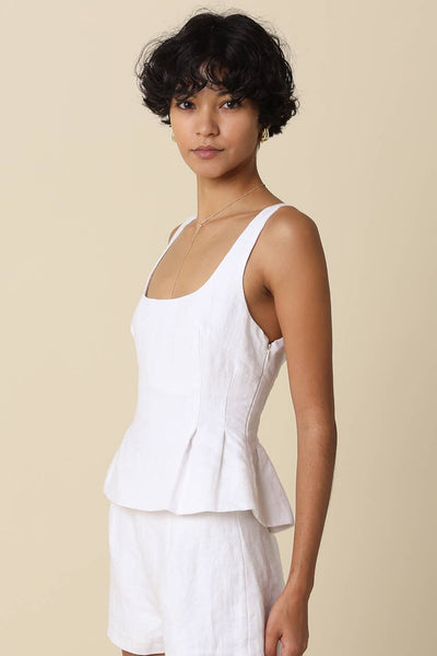 Alyay Linen Smocked Back Peplum Top