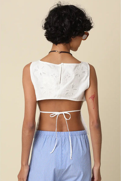 Jade Embroidered Open-Back Top - White