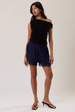 Satin Lace Stretch Shorts - Navy
