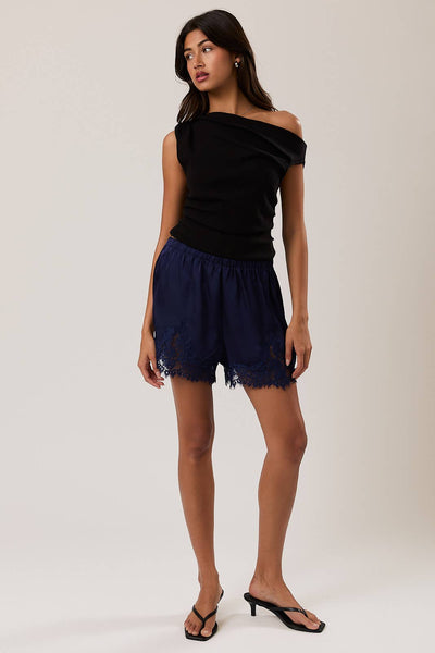 Satin Lace Stretch Shorts - Navy