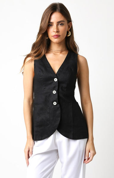 Alyssa Linen Top - Black