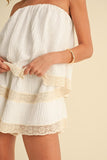 Textured Layered Tube Romper With Lace Trim