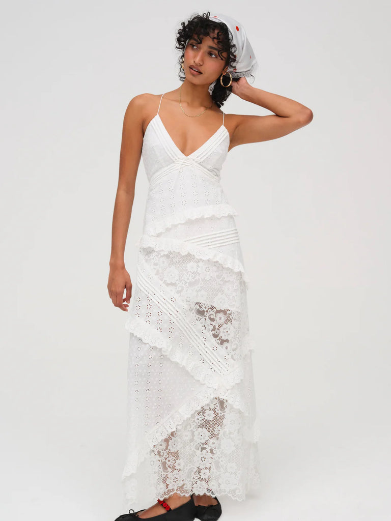 chinese dress ladies For Love and Lemons Rosalyn Maxi in White – TrenLend main image 1