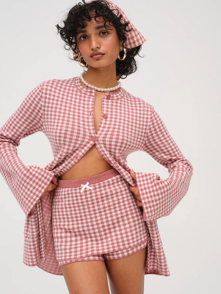 Gingham Knit Skort - Mauve Pink