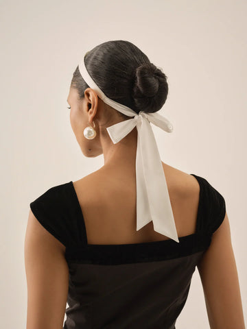 Celine Satin Bow Headband - White