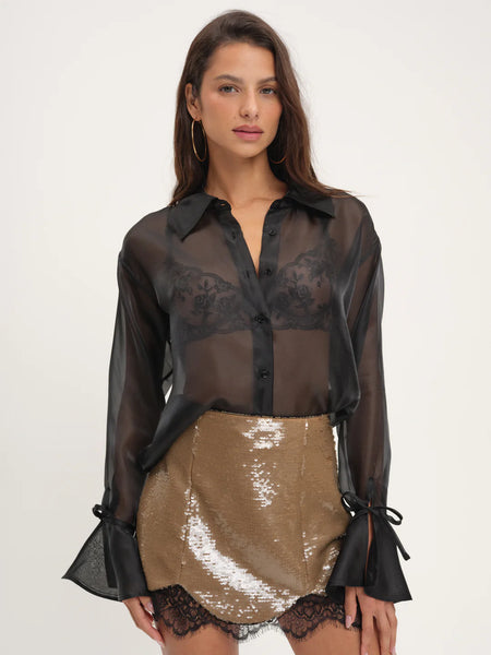 Organza Button-Up Blouse
