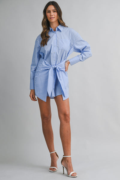 Striped Wrap Shirt Dress