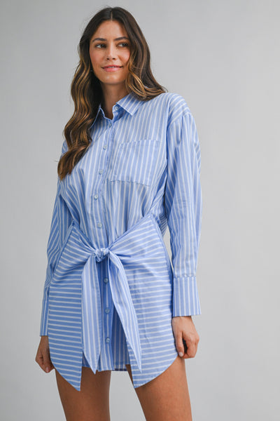 Striped Wrap Shirt Dress