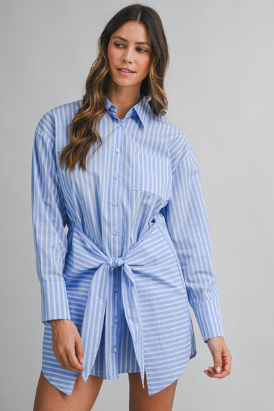 Striped Wrap Shirt Dress
