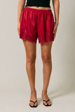 Satin Lace Stretch Shorts - Red