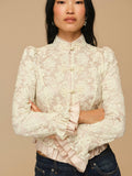 Victorian Lace Military Jacket in Cream, frog closure detail