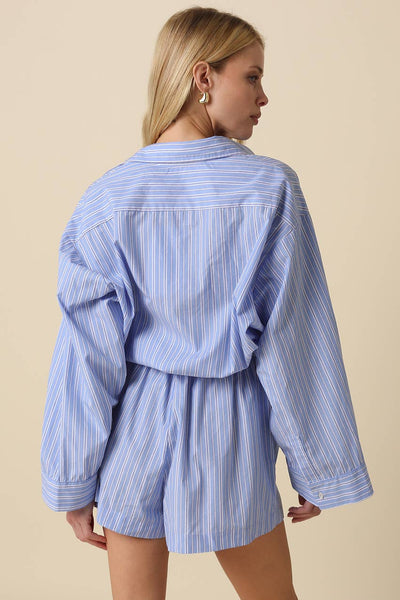 Laci Striped Drawstring Shirt Romper