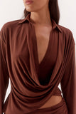 Selen Shirt in Mocha, front detail