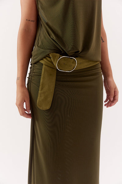 Selen Dress in Olive, belt detail