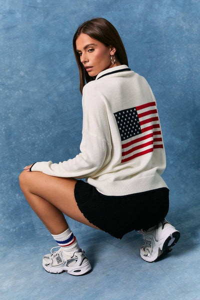 USA FLAG HALF ZIP SWEATER