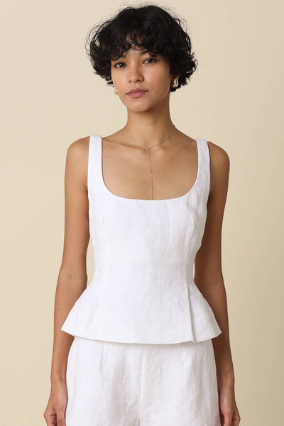 Alyay Linen Smocked Back Peplum Top