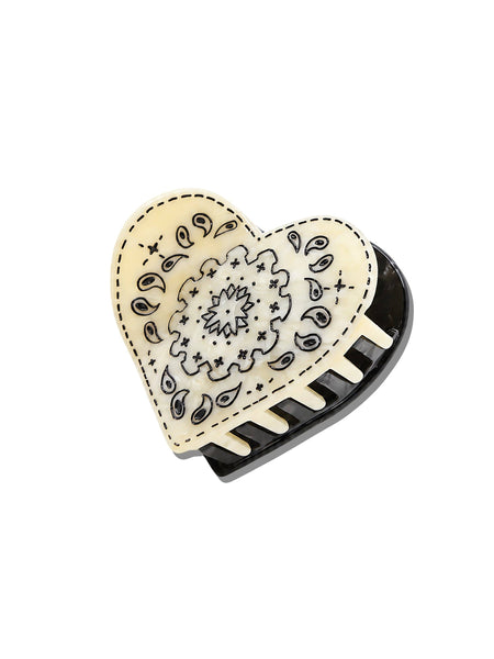 Paisley Heart Claw Clip - Black/White
