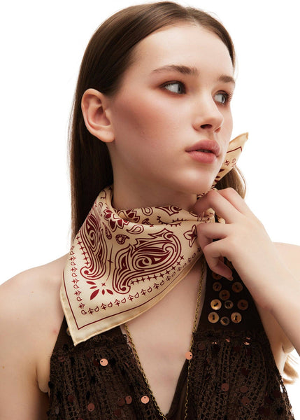 Paisley Silk Bandana - Vanilla Cream
