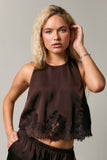 Satin Lace High Neck Top