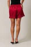 Satin Lace Stretch Shorts - Red