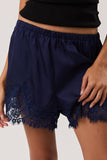 Satin Lace Stretch Shorts - Navy