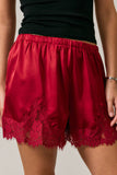 Satin Lace Stretch Shorts - Red