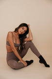 Espresso Brown Ruffle Pilates Grip Socks