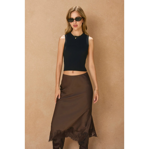 Dark Chocolate Lace Hem Skirt