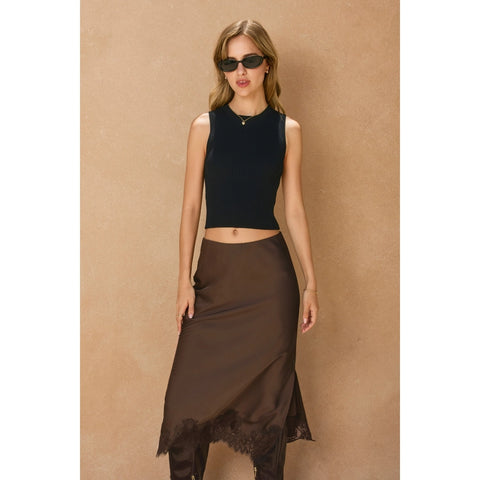 Dark Chocolate Lace Hem Skirt