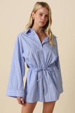 Laci Striped Drawstring Shirt Romper