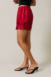 Satin Lace Stretch Shorts - Red