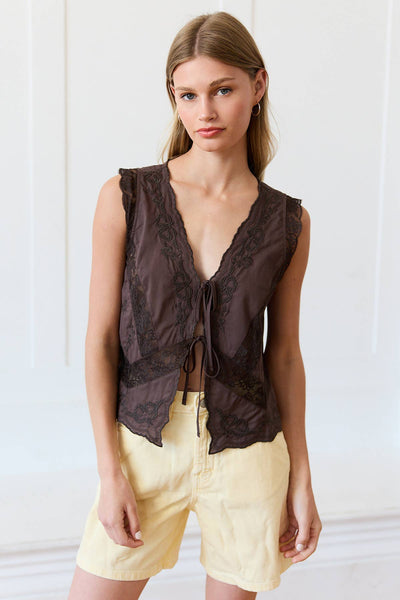 Chocolate Lace Trim Top